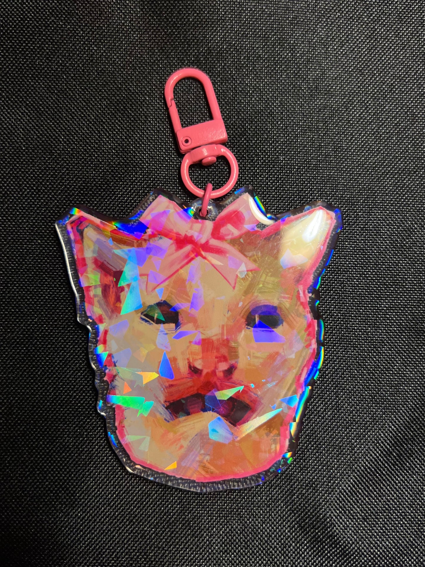 Scared Cat Pink Keychain