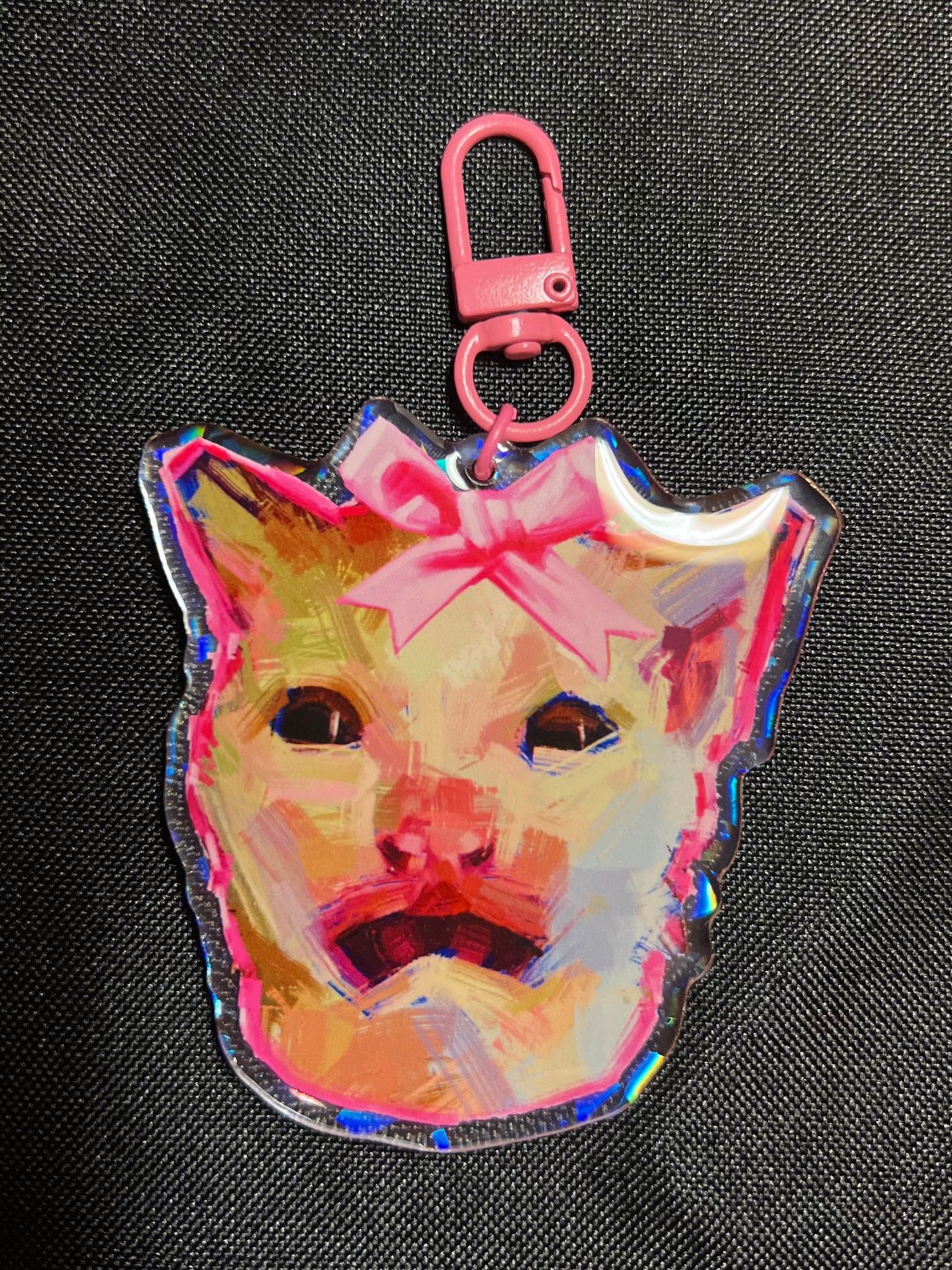 Scared Cat Pink Keychain